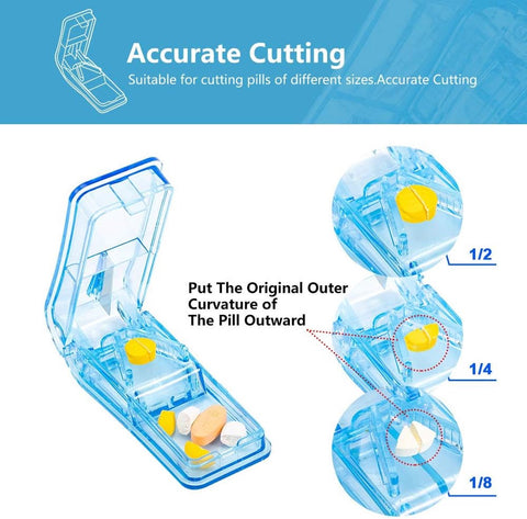 Pill Cutter - 2-Piece Pill Splitter - Tablet Splitter - Medicine Cutter - Pill Cutter - BPA-Free - Pill Storage Box - Pill Box with Sharp Blade - Suitable for Hard Pills - Small and Large Pills - Portable Cutting Mechanism - Blue