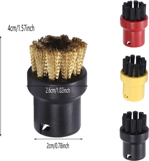 Brush Set for Steam Cleaner - 4 Pieces - Round Brush Set - Suitable for Kärcher SC1, SC2, SC3, SC4, SC5, SC7, CTK10 - Steam Cleaner Brushes - Steam Cleaning Brushes - Powerful Stain Removal - Hard-to-Reach Places