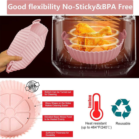 2 Airfryer Silicone Trays - Airfryer Accessories - BPA Free - 20cm - Airfryer Basket - Reusable - Baking Paper Alternative - Airfryer Liner - Round - Airfryer Silicone Baking Paper - Baking Mold - Sustainable - Non-Stick - Dishwasher Safe - Grey/Pink