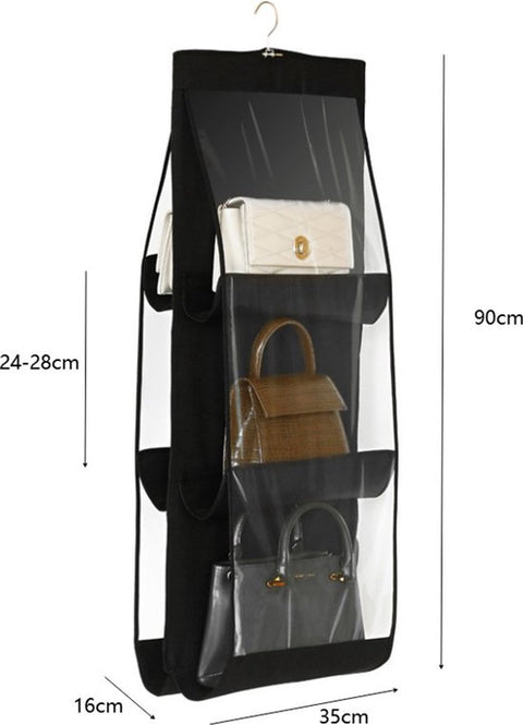 Handbag Organizer - Bag Organizer - Bag Organizer - Storage for 6 Handbags - Storage Bags - Hanging Wardrobe Organizer - Women's Handbag - Storage Space - 3 Layers - Foldable Wardrobe Organizer - 90x35x32 Cm - Black - 1 Piece