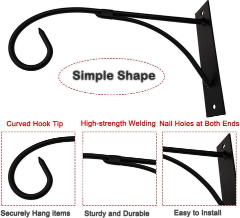 Set of 2 - Hanging Pot - Plant Hanger - Wall Hook - Flower Pot Hanging Hooks - Outdoor Balcony Accessories - Garden/Home Hanging Decoration - Hanging Basket Hook - Metal - Black