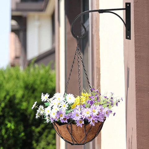 Set of 2 - Hanging Pot - Plant Hanger - Wall Hook - Flower Pot Hanging Hooks - Outdoor Balcony Accessories - Garden/Home Hanging Decoration - Hanging Basket Hook - Metal - Black
