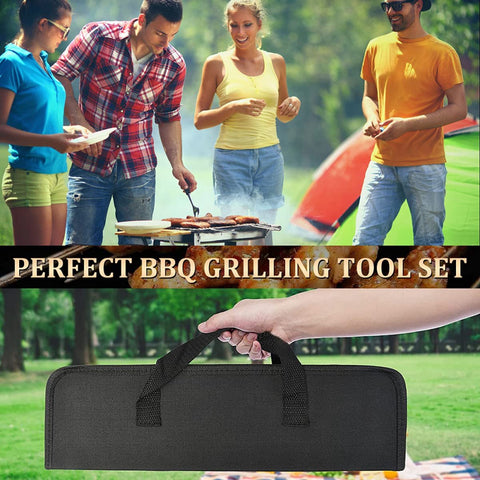 BBQ Accessories Set - 5-Piece BBQ Set - Stainless Steel Barbecue Tool Set - Barbecue Accessories - BBQ Tongs - BBQ Spatula - Meat Fork - Meat Knife - Brush - Professional - Includes Storage Bag