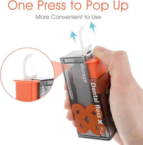 Dental Floss Dispenser Incl. 10x Dental Floss - Portable Floss Dispenser - Black/Orange - 1 Piece