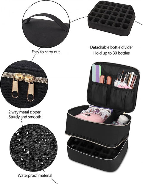 Nail Polish Case Organizer - Nail Case Bag - Nail Technician Bag - Nail Polish Carrying Case - UV Gel Polish Lamp Storage - Beauty Case - Suitable for 30 Bottles - Nail Art Storage - Nail Art - With Removable Dividers - For All Nail Polish Supplies - Purp