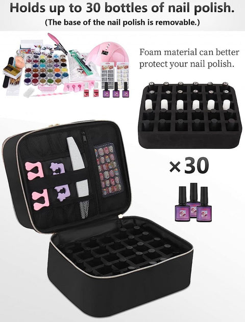 Nail Polish Case Organizer - Nail Case Bag - Nail Technician Bag - Nail Polish Carrying Case - UV Gel Polish Lamp Storage - Beauty Case - Suitable for 30 Bottles - Nail Art Storage - Nail Art - With Removable Dividers - For All Nail Polish Supplies - Purp