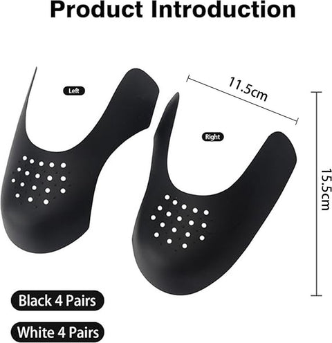Sneaker Crease Protector - 8 Pairs - Anti-Crease Protector - Shoe Crease Protector - Sizes 40 to 45 (L) - Anti-Crease - Sneaker Shield - Sneaker Protector - Shoe Trees - Breathable - Reusable - White and Black - For All Shoes
