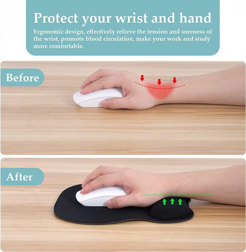 Mouse Pad with Wrist Rest - Ergonomic Mouse Pad - Gel Mouse Pad - Non-Slip - Prevent Wrist Fatigue - Suitable for Gaming, School, and Office - 24 x 21 cm - Black