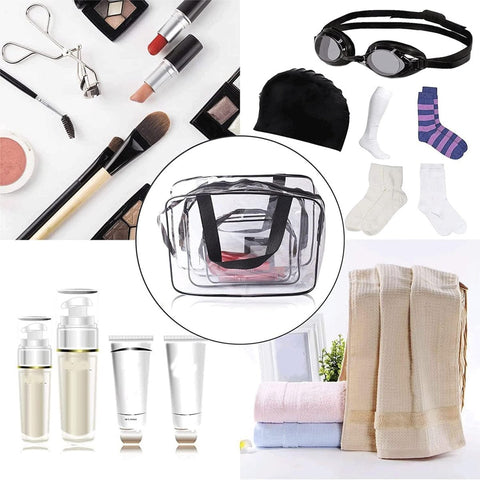 Toiletry Bag - Set of 3 - Transparent Toiletry Bag - Transparent Travel Set - Travel Toiletry Bag - Travel Bag - Make-Up Organizer - Cosmetic Bag Organizer - Make-Up Bag - Transparent Toiletry Bag - Waterproof - Hand - Hangable - Vacation - Travel - Women