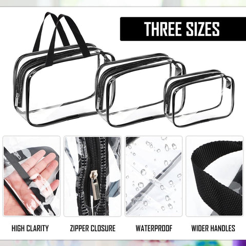 Toiletry Bag - Set of 3 - Transparent Toiletry Bag - Transparent Travel Set - Travel Toiletry Bag - Travel Bag - Make-Up Organizer - Cosmetic Bag Organizer - Make-Up Bag - Transparent Toiletry Bag - Waterproof - Hand - Hangable - Vacation - Travel - Women