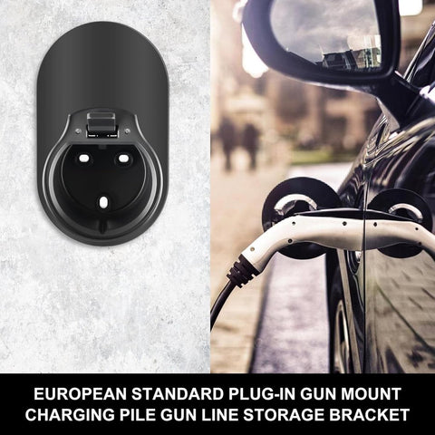 Charger Holder - Type 2 Charger - Wall Mount Cable Holder - Cable Organizer for Electric Cars - Bracket for Charging Electric Vehicles - Wall Charger Bracket for Electric Vehicles - Compatible with EU-compliant Charging Sockets - Black