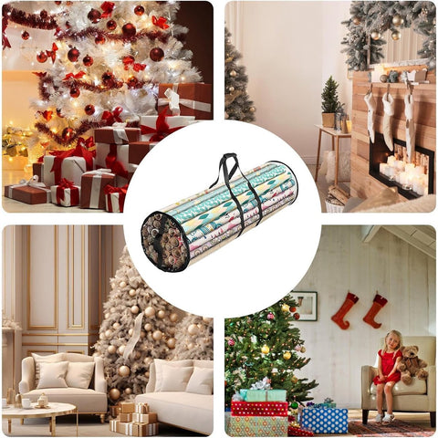 Wrapping paper storage bag - 80*22cm - Wrapping paper storage bag - Christmas wrapping paper cleanup bag - Round organizer for wrapping paper for Christmas gifts - storage boxes for wrapping paper - Transparent storage bag - storage bag - with handles - P
