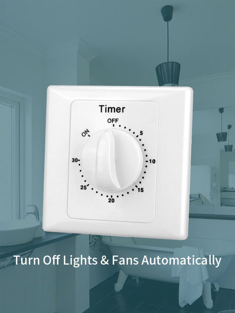 Countdown Switch - 30 minutes - Countdown timer switch - Mechanical countdown timer socket - time switch - timer light switch - with timer - timer socket - for bathroom extractor fan, garage, laundry room, storage room or spa - white