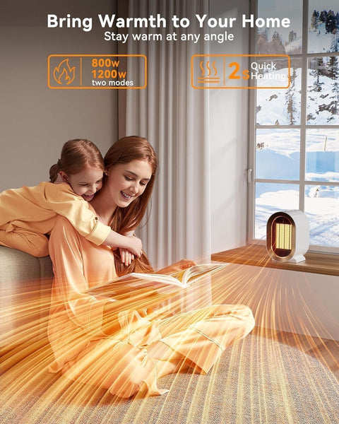 Electric Heater - Indoor Electric Heating - Fan Heater - 800W/1200W - Heater - Socket - Ceramic Heater - Portable Indoor Heaters - With Adjustable, Overheating Protection, Shut-off Upon Discharge - White