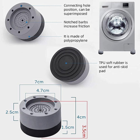 4 Washing Machine Feet - Universal Anti-Vibration Pads for Washing Machines - Washing Machine Vibration Dampers - Non-Slip Rubber Pads - Washing Machine Feet - Stabilizer Foot - Washing Machine Sound Damper - For Washing Machines, Dryers, and Furniture