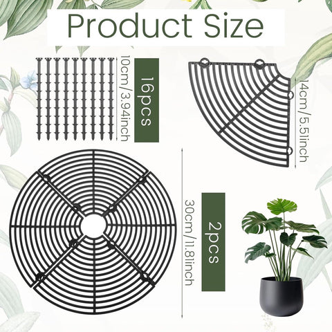 2 pieces - plant pot cover - 30 cm - Flowerpot grid - planter cover set - plantpot grid bottom protectors - with 16 posts - plant covers - for indoor and outdoor gardening - plant protectors - keeps cats and squirrels out of the flowerpot - black