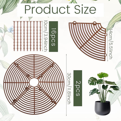 2 pieces - plant pot cover - 30 cm - Flowerpot grid - planter cover set - plantpot grid bottom protectors - with 16 posts - plant covers - for indoor and outdoor gardening - plant protectors - keeps cats and squirrels out of the flowerpot - brown