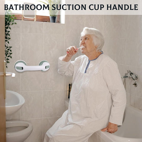 Set of 2 suction cup grab bars - Safety grab bars with suction cup for the shower - Extra handles - No drilling required - Safety grab bars - For the elderly and people with disabilities - Shower holder - White-green