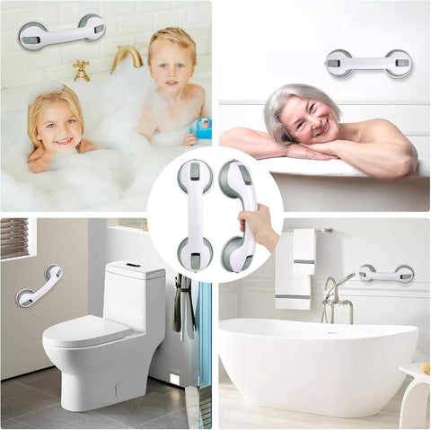 Set of 2 suction cup grab bars - Safety grab bars with suction cup for the shower - Extra handles - No drilling required - Safety grab bars - For the elderly and people with disabilities - Shower holder - White-green
