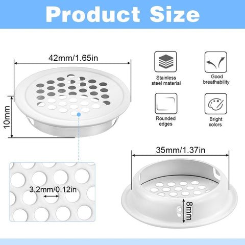 20 pieces - ventilation grilles - 35mm - round ventilation grilles - stainless steel ventilation openings - stainless steel exhaust ventilation grilles - round ventilation grille - round mesh openings - for furniture, kitchens, wardrobes and cabinets - wh
