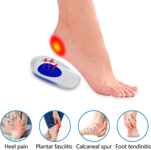 3 pairs - gel heel cushions - heel spur insoles - heel protectors - silicone heel spur - arch supports - insoles - heel raise - heel elevation - heel cushions - heel insoles - foot pain relief - Size 33-39 - S - 10.3*6.4*1.6cm - blue