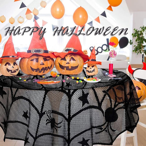 Tablecloth - 102 cm - Halloween tablecloth - table runner - round tablecloth - Halloween table decoration - black round lace spiderweb tablecloth - Interior decoration - lace tablecloth - Halloween party ornament - for Kitchen, Dining Table, Party Supplie
