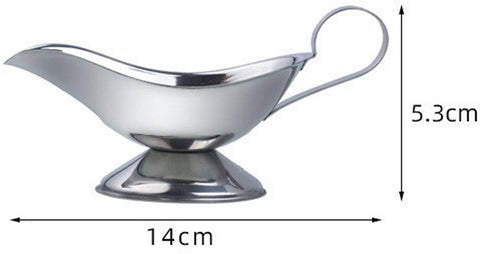Gravy boat - 1 piece - Sauce boat - Sauciere - Dipping bowls - stainless steel sauce boat - with pouring spout and handle - serving dish - kitchen utensil - for salad dressings, coffee, milk, broth and black pepper - 14*6*5.3 cm - silver