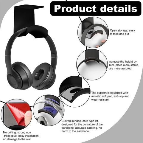 2-Piece Headphone Stand - Headset Hanger - Hook - Headphone Stand - Headset Holder - for gaming headsets - Headset Stand - Wall - headphone stand - non-slip and wear-resistant - for desks and computer tables - Adhesive - black