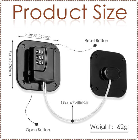 2-Piece Refrigerator Lock - Combination Lock - Self-Adhesive Refrigerator Lock - Safety Lock - Easy Installation No Keys Needed - For Children, Toddlers, and Adults - For Refrigerator, Cabinets & Drawers, Oven, Windows - Child Safety - Black