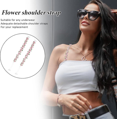 bra straps - 1 pair - replacement bra straps for women - elastic bra shoulder straps with floral pattern and lace - lace floral bra straps - non-slip bra straps - adjustable elastic shoulder pads