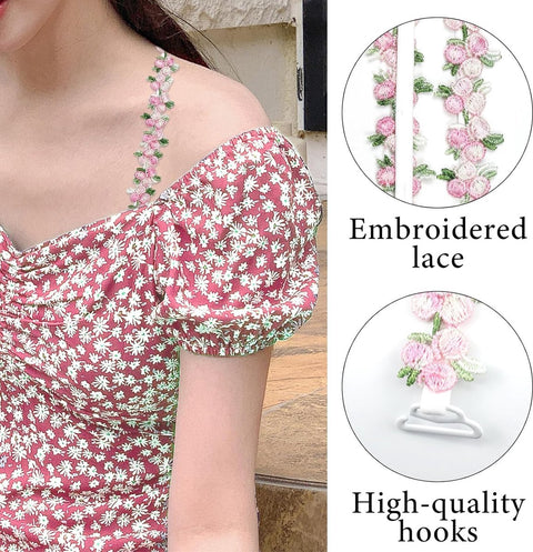 bra straps - 1 pair - replacement bra straps for women - elastic bra shoulder straps with floral pattern and lace - lace floral bra straps - non-slip bra straps - adjustable elastic shoulder pads