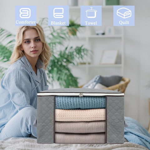Set of 3 extra large zippered storage bags - Storage bags - with large transparent window - Handles - Affordable - Ideal for storing duvets, pillows, quilts, bedding, clothing, blankets and more - Grey - 60×40×35 cm