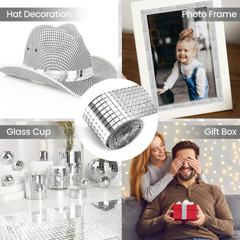 Allecto Plus - Self-Adhesive Glass Mirror Mosaic Tiles - 3 Pieces - Square Sticker - Craft Decoration - Party Decoration - Silver - 100cm