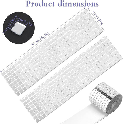 Allecto Plus - Self-Adhesive Glass Mirror Mosaic Tiles - 3 Pieces - Square Sticker - Craft Decoration - Party Decoration - Silver - 100cm