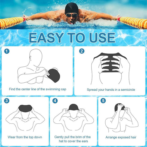 2 pieces - swimming cap - 23*20 cm - silicone swimming caps - hearing protection - waterproof swimming hat - keep dry for long and short hair - unisex swimming caps - for adults, children and juniors - black and white