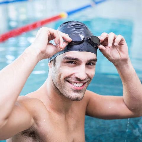 2 pieces - swimming cap - 23*20 cm - silicone swimming caps - hearing protection - waterproof swimming hat - keep dry for long and short hair - unisex swimming caps - for adults, children and juniors - black and white