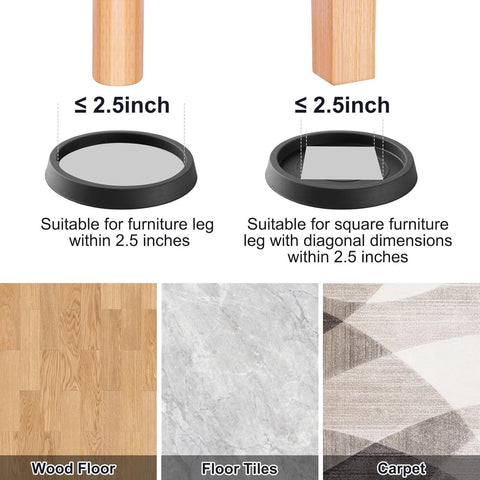 8 pieces - Furniture mats - 76*76*9 mm - 6.3 cm round furniture mat - anti-slip furniture protectors - rubber furniture protectors - for hardwood floors - floor protectors - for beds, cabinets, sofas, chairs and tables - black