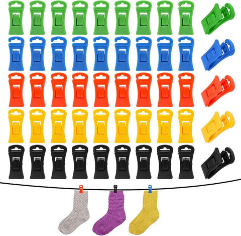 Sock dryer - 50 pieces - Sock clips - Pegs - Colorful sock clips - Plastic sock clamps - Anti-loss drying rack - Sock drying rack - Sock drying rack - Drying carousel - 5 colors