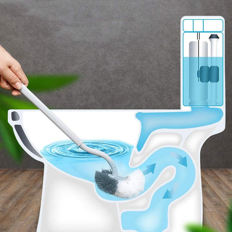Toilet brush - 2 pieces - Toilet brush - Curved toilet brush - Toilet brush - With handle - Long handle - Universal - for deep cleaning, long plastic handle and flexible bristles - White