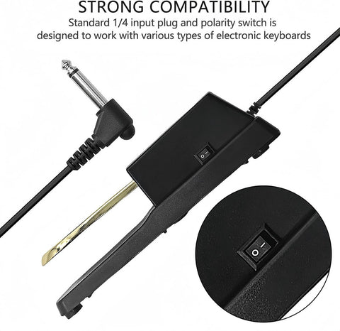 Universal sustain pedal for keyboard - Sustain pedal - universal piano foot pedal - for Boston sustain pedal for piano or keyboard - 1/4'' (6.35 mm) input plug - for digital piano/MIDI electronic keyboard and synthesizer - Gold