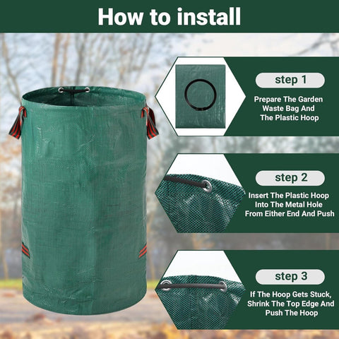 Heavy-duty garden waste bags - 300L - 67*67*84cm - 2 pieces - Reusable garden waste bags with handles - Industrial fabric - For leaf waste - Waterproof garden waste bags - Waterproof PP woven bags - Garden leaf bags - L