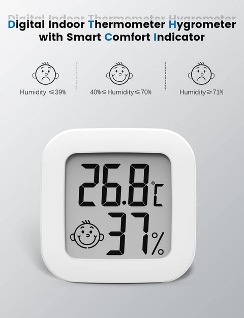 2 pieces - Mini digital indoor thermometer - Weather station - Thermometer - Highly accurate temperature monitor - Indoor thermometer - Hygrometer - Thermo-hygrometer - Comfort level indicator - White