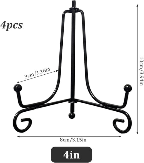 4 pieces - sign stand - plate holder - iron plate stands - plate stands for display - Display rack - foldable easel stand - metal photo stand - photo stand - book stand - plate stands - 4 inch - black