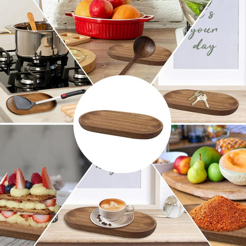 2 pieces - Cutlery holder - 18*10 cm - Tray - Kitchen Spoon Holder - natural retro wooden kitchen spoon holder - kitchen utensil holder - wooden plates - for the countertop - for spatulas, spoons, tongs and other kitchen utensils - brown