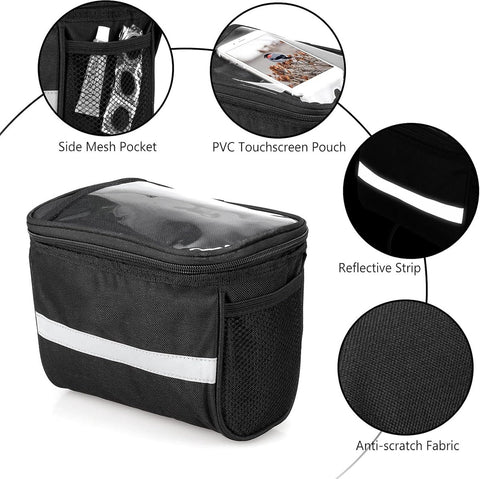 Bicycle Handlebar Bag - Waterproof Handlebar Bag - Detachable Bicycle Handlebar Bag - Bicycle Travel Accessories - Phone Bike Bag - Luggage Organizer - with transparent holder for mobile phones - Bicycle Bags for Electric Bikes - Black
