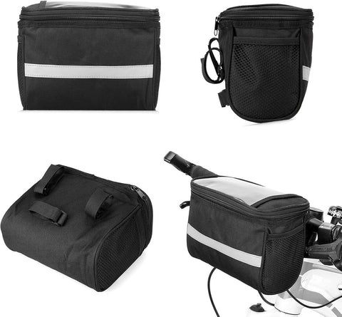 Bicycle Handlebar Bag - Waterproof Handlebar Bag - Detachable Bicycle Handlebar Bag - Bicycle Travel Accessories - Phone Bike Bag - Luggage Organizer - with transparent holder for mobile phones - Bicycle Bags for Electric Bikes - Black