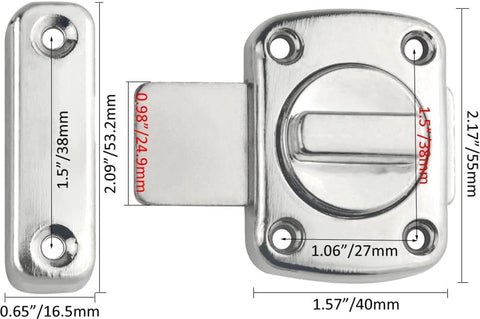 pieces - Door locks - swing door locks - zinc alloy door locks - bathroom door lock - security lock - door bolt - for home security, bathroom, bedroom, toilet - silver