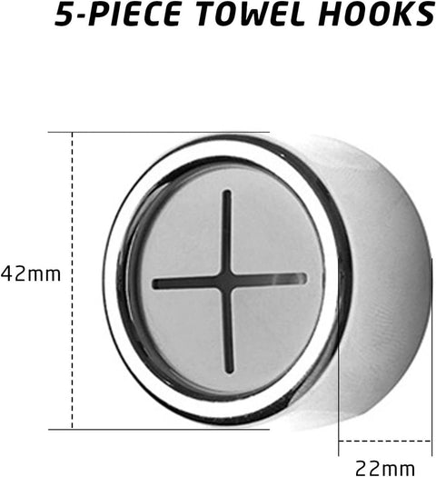 5 pieces - 42*22 mm - towel holders - self-adhesive round towel holders - towel hooks for wall mounting - no drilling required - push-in towel rack - for kitchen, bathroom, kitchen hooks - silver