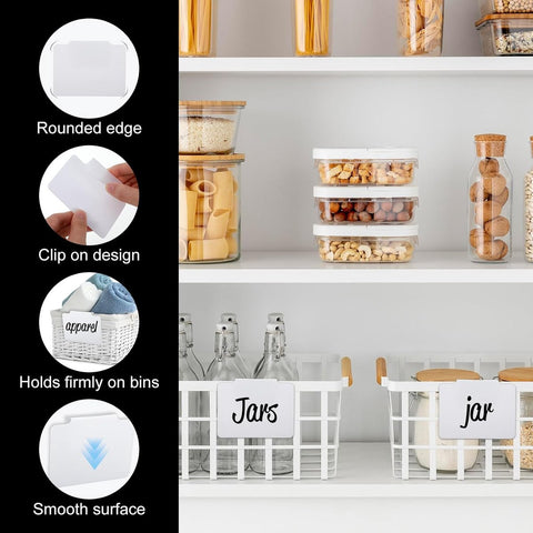 12 pieces - Labels - basket labels with clip - removable storage rack labels - chalkboard label - label holders - clip-on labels - shelf labels - PVC label - reusable - for bins, baskets, boxes - 9*7 cm - white