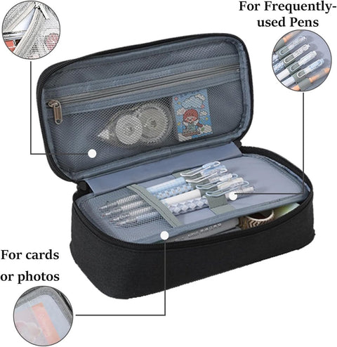 Pencil case - Pencil case - 23*11*6 cm - Large case - Pencil pouch - Pencil bag - School case - Storage bag - highlighter case - portable office supplies case - school supplies - Oxford fabric case - for students, boys, girls - black